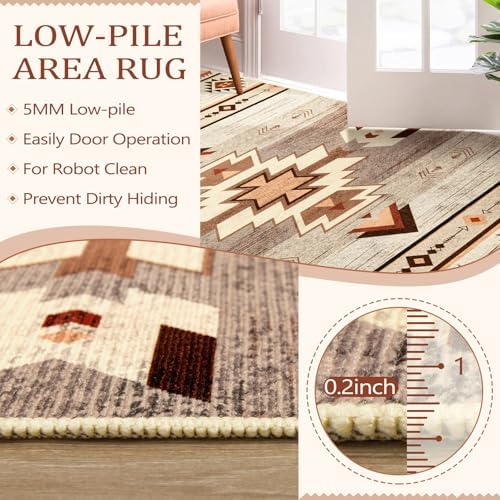 BENRON Western Area Rugs for Living Room Bedroom 5x7, Washable, Warm Beige