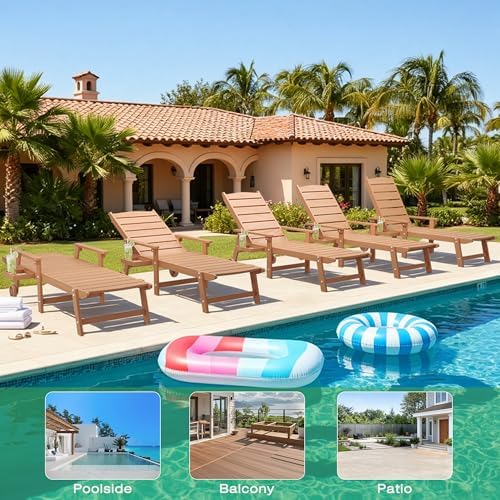 Outdoor Lounge Chairs Set of 2, 6.3ft Chaise Pool Lounger with Wheels