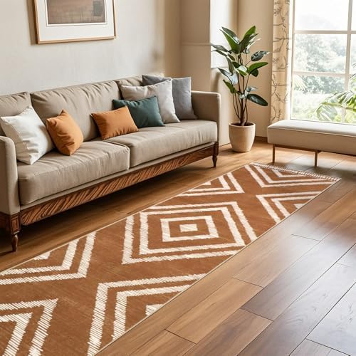 Brown Boho Hallway Runner Rugs 2x10ft Non Slip Washable for Kitchen