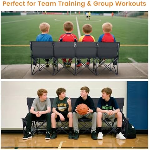 LILYPELLE Folding Soccer Bench, Portable Team Bench, 4 Seats w/Backrest