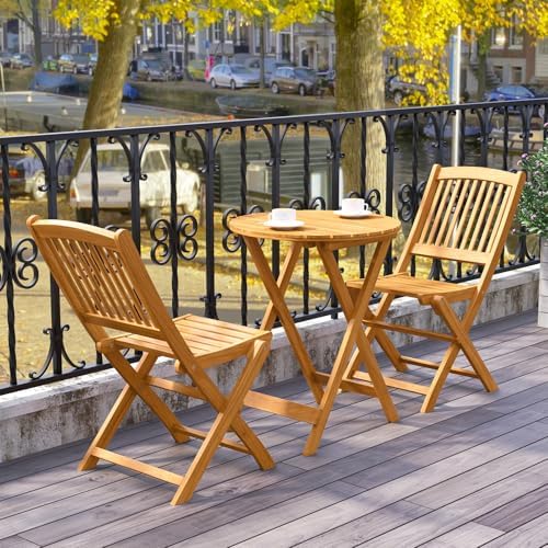 Tangkula 2 Pieces Folding Outdoor Dining Chairs, Acacia Wood Patio Chairs wit...