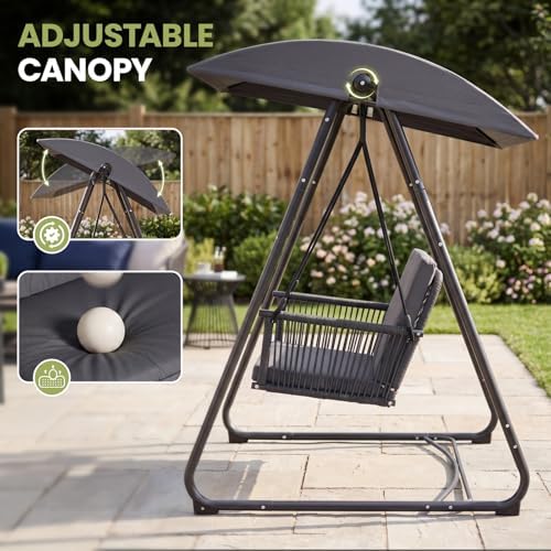 Porch Swing with Stand, Outdoor Swing with Canopy, All Weather Outdoor Swings...