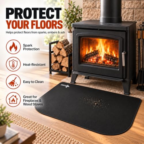 FLASLD Fireplace Mat 40 x 60 in, Heat-Resistant Floor Protector, Black