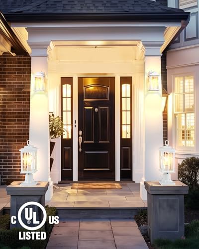 Dusk to Dawn Outdoor Post Lights, White Post Lights Outdoor with Pier Mount B...