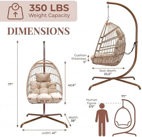 NICESOUL Hanging Egg Chair with Stand Indoor Outdoor, Comfy Patio Rattan Swin...