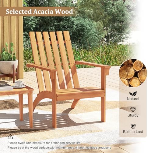 Tangkula Outdoor Adirondack Chair, Solid Acacia Wood Fire Pit Chair with Incl...