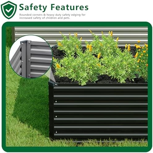 DIIYIV Galvanized Raised Garden Bed Kit Outdoor Patio,12x4x2ft Large Rectangu...