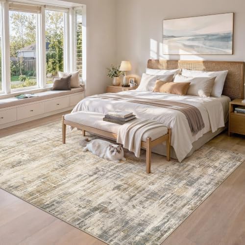 UERMEI 10x12 Area Rug for Living Room Washable Abstract Golden Brown Carpet