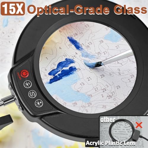 LANCOSC 15X Magnifying Glass with Light and Stand, Real Glass Lens, 5 Color M...