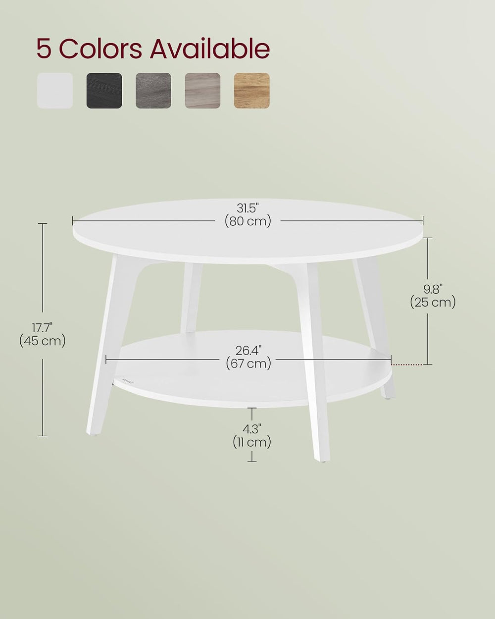 VASAGLE Round Coffee Table, 2-Tier Center Table with Storage, Tapered Legs