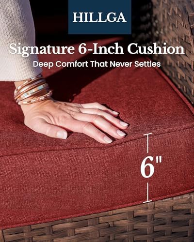 HILLGA 7-Piece Luxury Patio Furniture Set with 6" Thick Cushions, Weathe...
