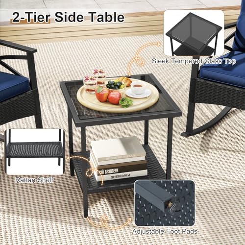 Tangkula 3 Pieces Wicker Outdoor Rocking Chairs Set