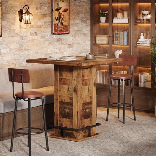 Tribesigns 39.4" H Square Bar Table, Industrial High Top Bistro Pub Cock...