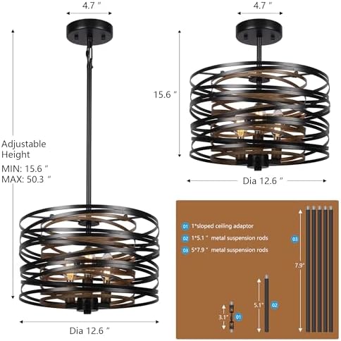 12.6'' Farmhouse Chandeliers for Dining Room, 3-Light Industrial Meta...