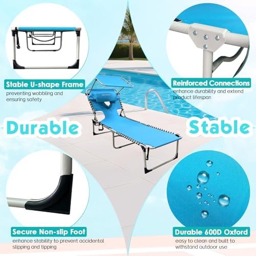 Outdoor Tanning Chair with Sun Canopy Shade & Face Hole, Folding Lounge C...