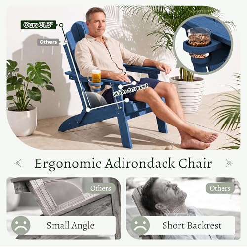 Greesum Folding Adirondack Chair Set of 2, Heavy-Duty 360LBS HDPE Outdoor Cha...