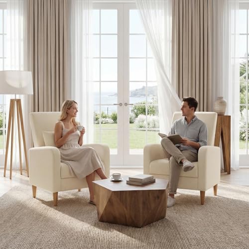 COLAMY Mid-Century Modern Upholstered Accent Chair with Back Pillow & Sol...
