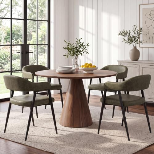 HNY Modern Dining Room Arm Chairs Set of 2, Green Retro Faux Leather Upholste...