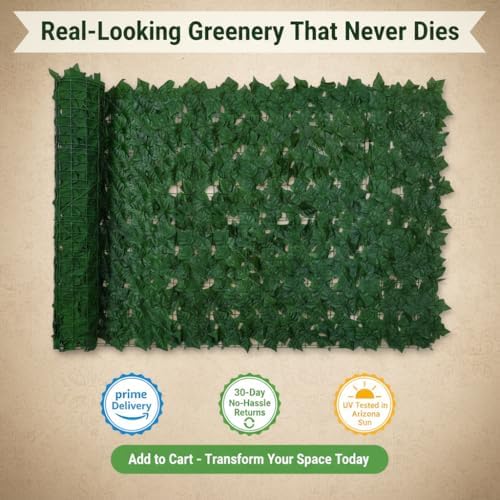 Faux Ivy Privacy Fence Screen Outdoor Expandable Artificial Greenery Roll Fak...