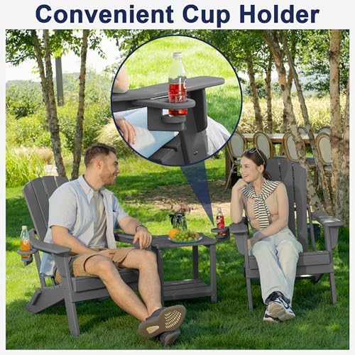 Plawdlik Folding Adirondack Chair Set of 6 with Cup Holder,Wooden Textured ,H...