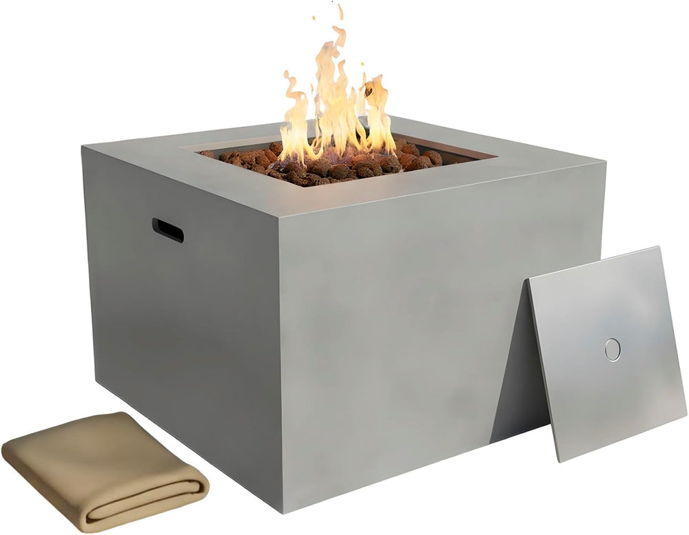 Kinger Home Kai 32-Inch Square Propane Fire Pit Table, Alloy Steel Outdoor Fi...