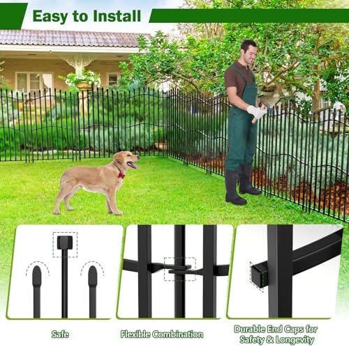 No Dig Garden Fence 40" H x 22.5'L with Gate Decorative Yard Dog Panels