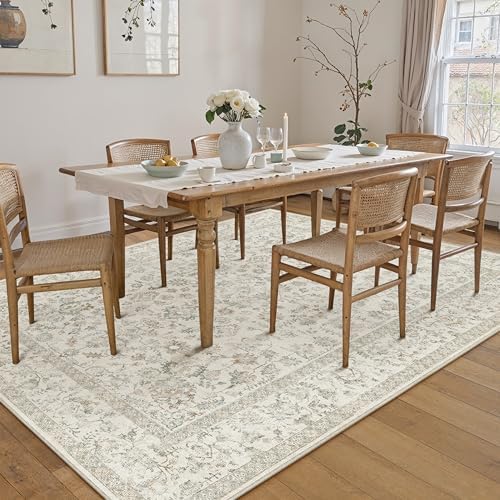 PureCozy 8x10 Taupe Area Rug Washable Non Slip Large Vintage Living Room
