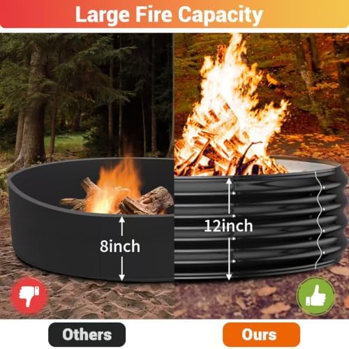 36" Heavy Duty Fire Pit Ring for Outside, Galvanized Steel Wood Burning ...