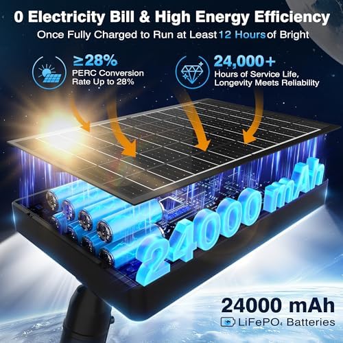 100" Solar Lamp Post Lights with Pole & Remote, Outdoor IP65 Waterpr...