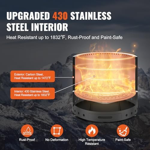 VEVOR Smokeless Fire Pit Stove Bonfire, H: 17 in x Dia: 28 in,Wood Burning Fi...