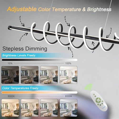 Black Modern Chandelier,Dimmable Black Led Chandelier for Dining Room Light F...