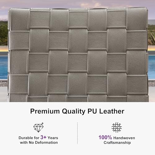PURPLE LEAF Outdoor Bar Stools Set of 2, Leather Bar Height Chairs, Taupe