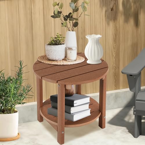 LZRS Round Adirondack Side Table Double End Table, Outdoor Side Tables for Pa...