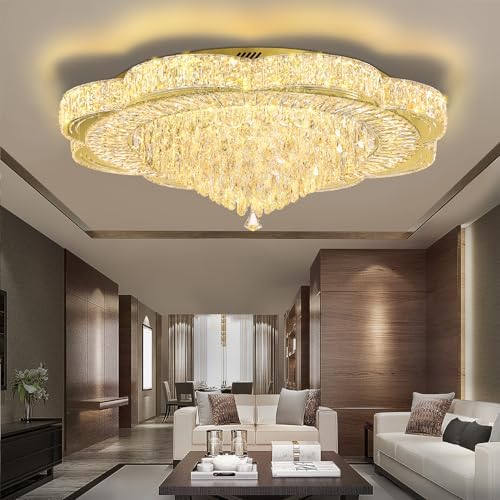 Modern Crystal Chandelier for Living Room 40in Gold Crystal Raindrop Ceiling ...