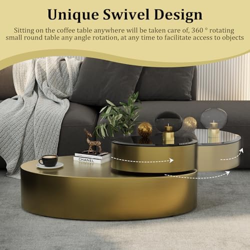 Oval Rotating Coffee Table with Tempered Glass Top, 2-Tier Design & 360° ...