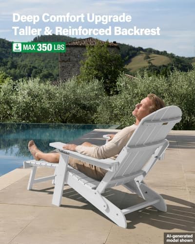 YEFU Adjustable Adirondack Chair with Footrest,All-Weather, Set of 2,White
