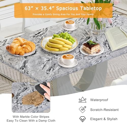 JUFU Dining Table Set for 4, 63" Faux Marble Dining Room Table Set with ...