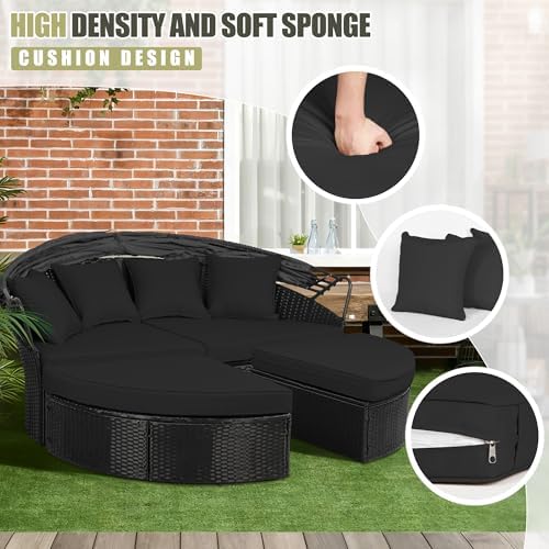 Crownland 66-Inch Outdoor Patio Canopy Bed Round Daybed Replacement Cushions,...