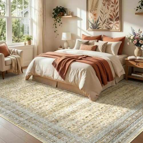 Lessymo 8x10 Washable Area Rugs for Living Room Bedroom,Beige Soft Non-Slip