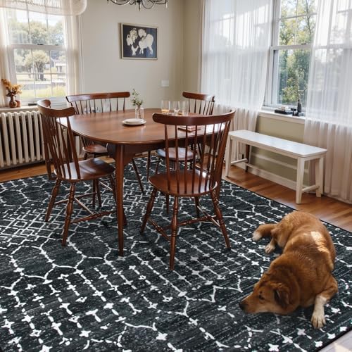 Lahome Moroccan Black Area Rugs 8x10 Living Room Non-Slip Backing Ultra-Thin ...