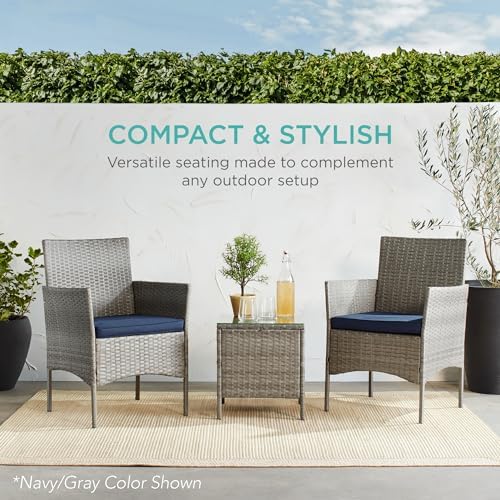 Best Choice Products 3-Piece Outdoor Wicker Conversation Bistro Set, Space Sa...