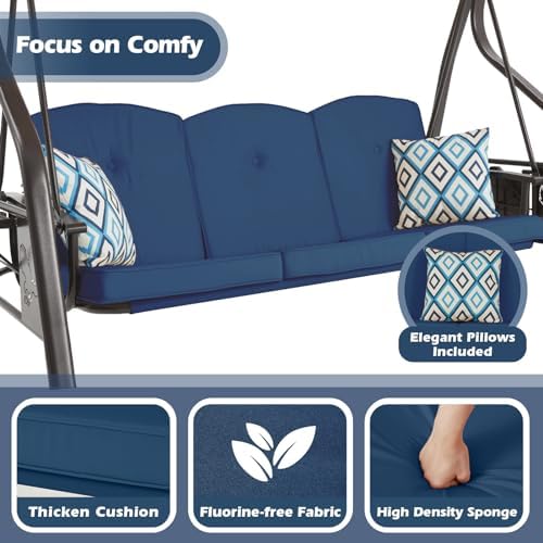 ZZW 3-Seat Outdoor Porch Swing with Stand, Patio Swing with Canopy, 2 in 1 Po...