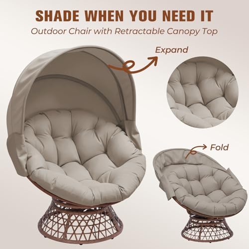 GTPLAYER Outdoor Wicker Egg Chair PE Rattan Chair with Cushion, Oversized Pat...