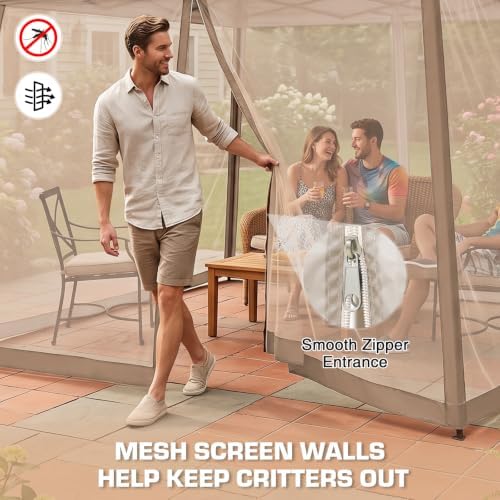 EAGLE PEAK 10x10 Slant Leg Easy Setup Pop Up Canopy Tent with Mosquito Nettin...