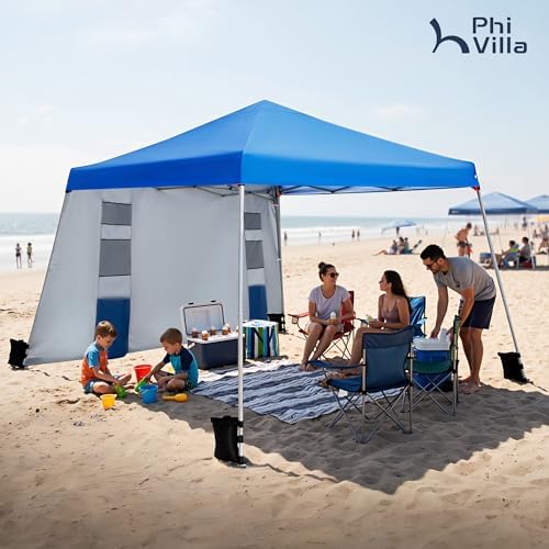 PHI VILLA 12x12 Pop Up Canopy Tent with Sidewall, Slant Leg Sun Shade