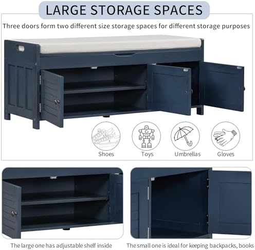 SOFTSEA Upholstered Storage Bench, Entryway Shoe Bench with Removable Cushion...