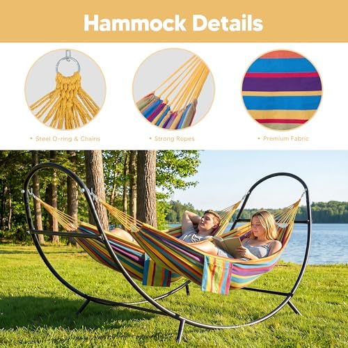 SUNCREAT Hammocks for Outside with Stand, Porch Hammock and Stand, 475 lbs Ca...