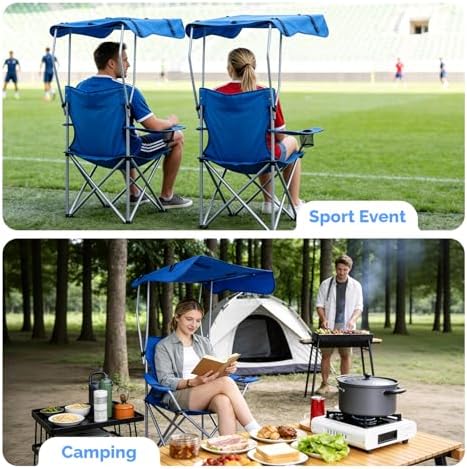 VINGLI Portable Folding Camping Chair with Canopy, Beach Chair with Canopy fo...
