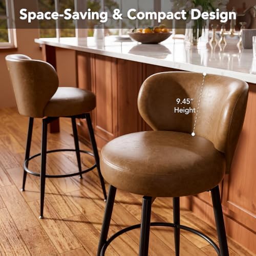 26" Brown Bar Stools Set of 4, Swivel Kitchen Island Chairs