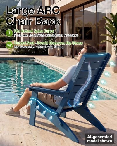 YEFU Adirondack Chair Set of 2 Outdoor, Cup Holder, Navy Blue